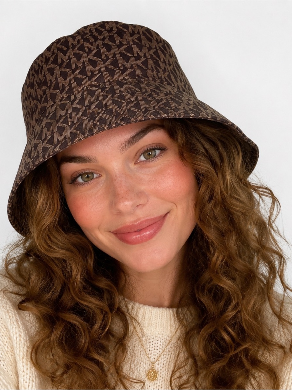Michael Kors Dark Brown & Tan MK Logo Bucket Hat